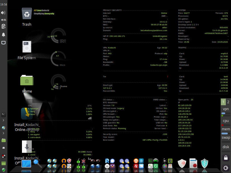 Screenshot of Kodachi 7.0 desktop
